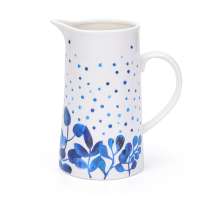 Custom printing ceramic blue water jug milk pitcher 1100ml